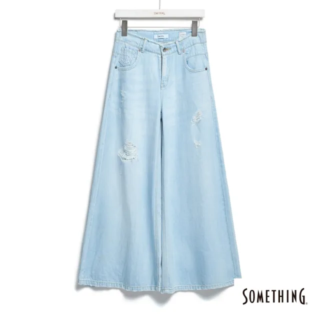 【SOMETHING】女裝 萊賽爾無腰頭超寬褲(漂淺藍)