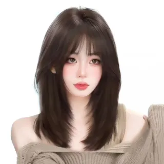 女神感中長鎖骨層次整頂假髮(蓬鬆感 減齡 方圓臉 高層次中長髮 法式空氣瀏海 自然 黑茶色)