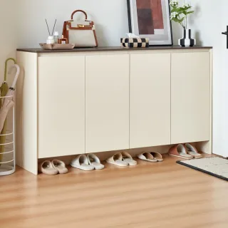 【hoi! 好好生活】預購60天★林氏木業北歐簡約拼色四門鞋櫃1.6M UT2N 胡桃色+白色