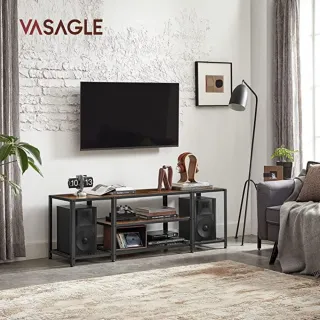 【hoi! 好好生活】VASAGLE 工業風網格三層電視櫃1.4M-鐵鏽棕 LTV097B01(租屋族/DIY家具)