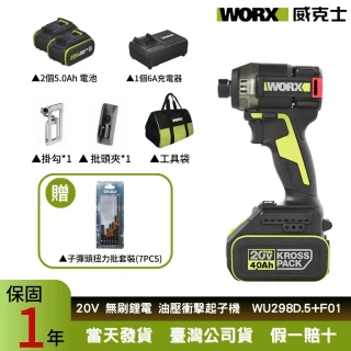 【WORX 威克士】20V 60Nm螺絲起子 電動起子WU298D.5+F01(電動起子機  螺絲起子組 電動螺絲刀)