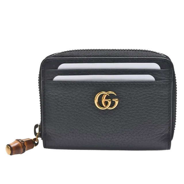 【GUCCI 古馳】經典GG Marmont BAMBOO系列牛皮拉鍊零錢包(黑色739500-AABXM-1000)（其他規格）