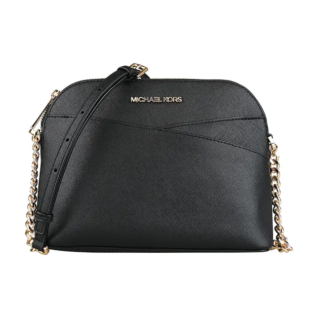 【Michael Kors】MICHAEL KORS Jet Set Travel圓頂造型十字紋防刮皮革拉鍊斜背包(中/黑)