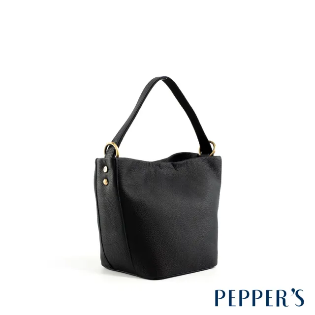 【PEPPER’S】交換禮物 FUTUREME 真皮迷你水桶包 - 簡約黑/月光灰(水桶包 真皮)