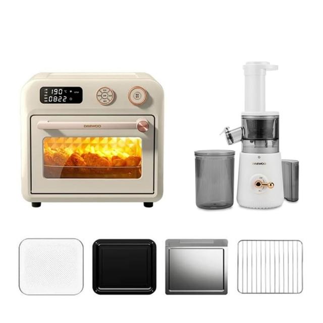 【DAEWOO 大宇】18L智能星鑽氣炸烤箱(DW-AFO001)+冷壓活氧蔬果慢磨機(DW-JC001)