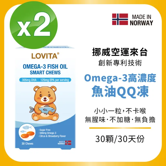 即期品【LOVITA 愛維他】即期品-買1送1-Omega-3高濃度魚油QQ凍*1盒 30顆/盒 共2盒(無魚腥味)