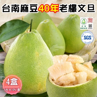 【禾鴻】台南麻豆40年老欉文旦禮盒5斤x4盒(4-6顆/盒_SGS+產地團體標章_中秋送禮)