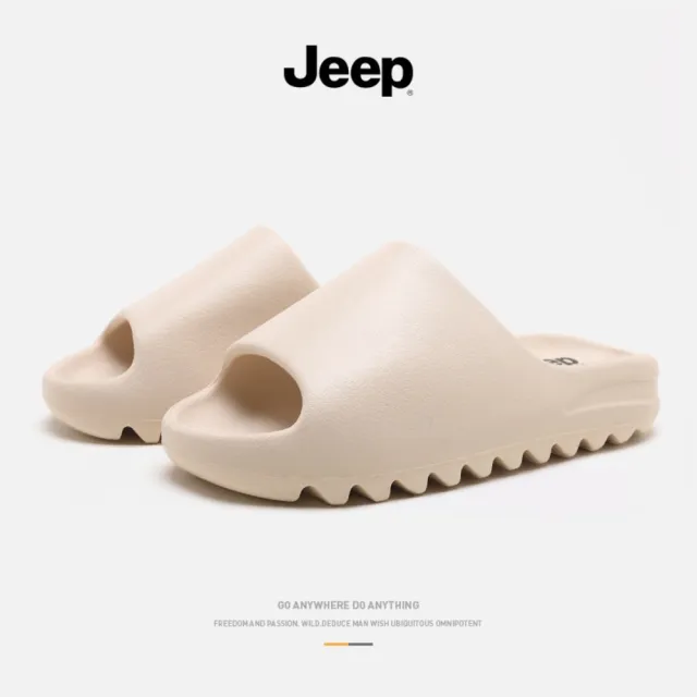 【JEEP 吉普】Jeep吉普 米色 棕色 黑色 潮流時尚 簡約 防滑一字拖鞋 男鞋 女鞋