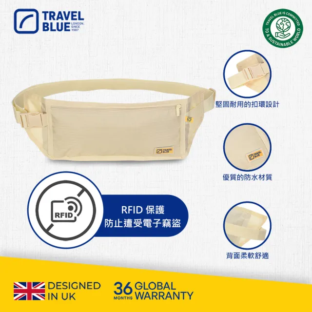 【Travel Blue 藍旅】RFID 屏蔽輕量級 超薄貼身腰包(防盜腰包 證件包 貼身包)