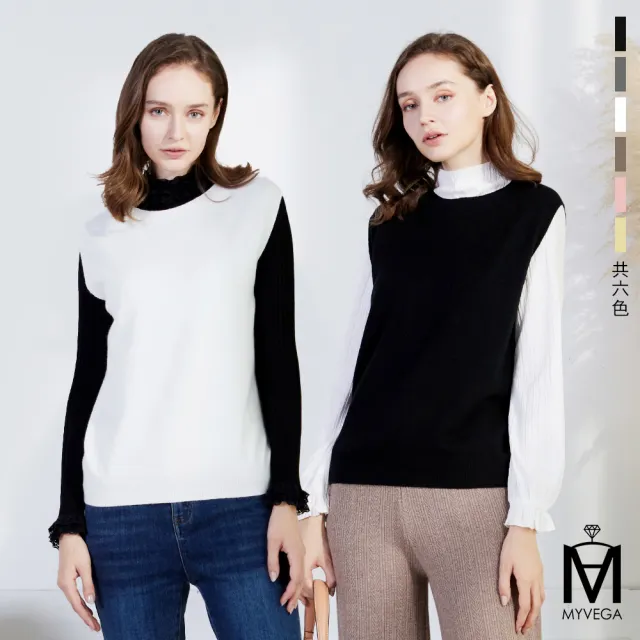 【MYVEGA 麥雪爾】出清品 MA羊毛繽紛寬鬆圓領背心-共六色(針織背心/保暖/針織上衣)