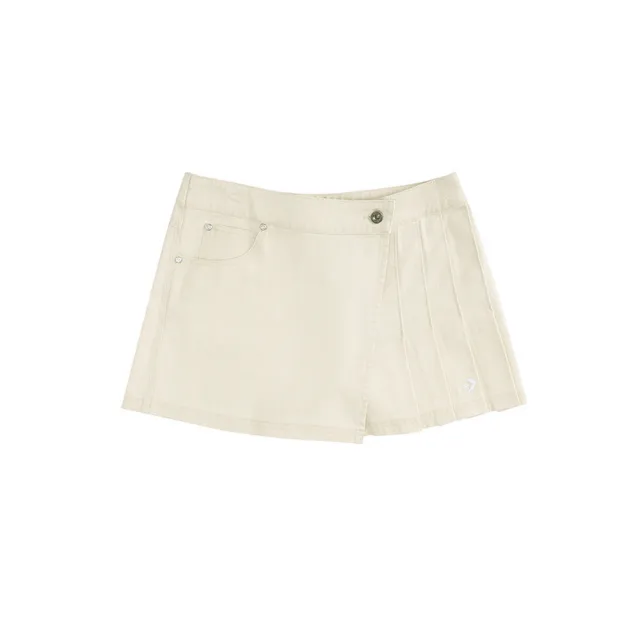 【CONVERSE】運動 休閒 短褲 女褲 WASHED DENIM MID SHORT NATURAL IVORY(WCH877-W0L)