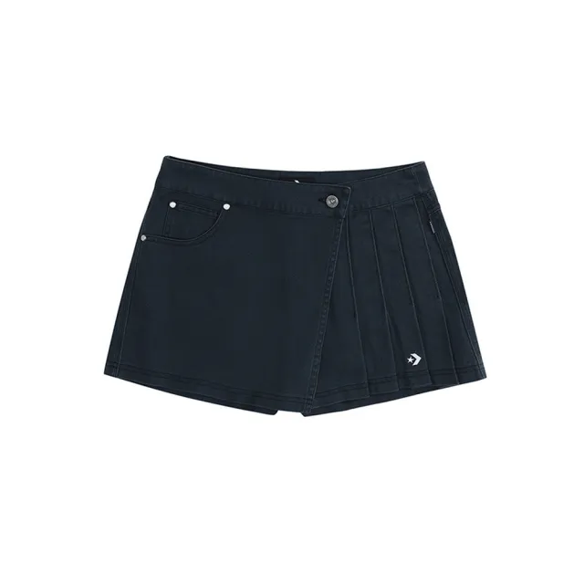 【CONVERSE】運動 休閒 短褲 女褲 WASHED DENIM MID SHORT BLACK(WCH877-023)