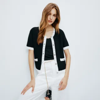 【MOMA】精緻工藝小香鏤空雕花蕾絲珍珠線圈釦小外套(黑色)