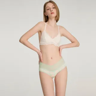 【Anden Hud】Moonlit Swan．V蕾絲中腰三角內褲(和風米-夢幻格紋)