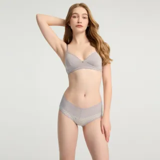 【Anden Hud】法式渡假．V蕾絲中腰三角內褲(灰瘀紫-薰衣格調)