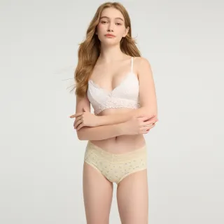 【Anden Hud】法式渡假．窄版V蕾絲高腰三角內褲(蛋奶白-夏日花語)