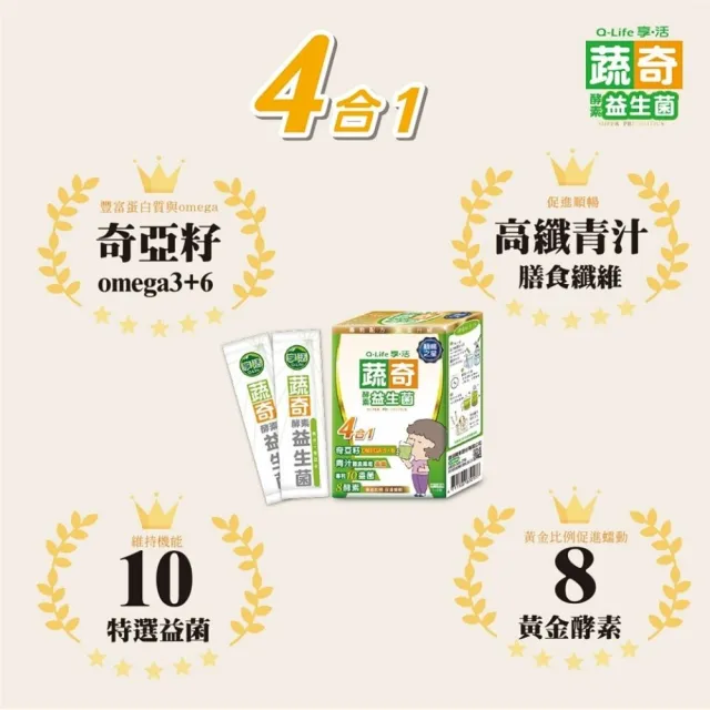 【Q-Life 享活】蔬奇酵素益生菌 6.5gx12包x5盒(共60包 10種益生菌 8種酵素 奇亞籽 大麥若葉)