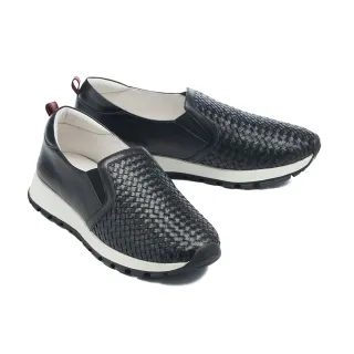 【MELROSE】美樂斯 日常百搭編織造型全真皮厚底休閒鞋(黑)