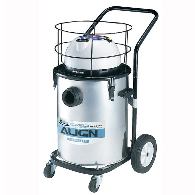 ALIGN亞拓 AVC-2040 圓筒式吸塵器，40L 大容量可洗式集塵筒，乾濕兩用設計適合各種清潔需求。有線電源穩定，銀色系外觀時尚，尺寸41×41×77cm，重量20.92kg，110V電壓使用方便。臺灣製造，BSMI認證R51040，享1年保固。高功率吸塵，輕鬆打理家居與車內，專業清潔利器。