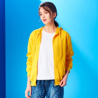 【GLORY21】速達-網路獨賣款-荷蘭棉薄款拉鍊連帽外套(黃色)