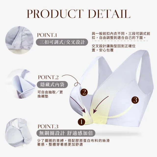 【Clany 可蘭霓】台灣膠原蛋白前扣無鋼圈S-2XL大尺碼內衣 8061-61 灰(哺乳孕婦.媽媽月子.五十肩睡眠.術後)