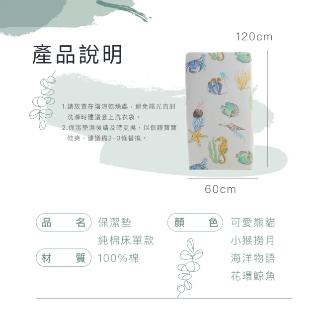 【KIDS PARK】防水隔尿床單式保潔墊 尿布墊 120x60cm(防水隔尿床單/嬰兒床隔尿床罩/保潔墊/嬰兒隔尿墊)