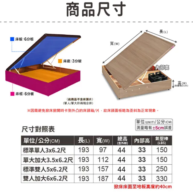 【ASSARI】雙人加大6尺加高加厚收納側掀床架
