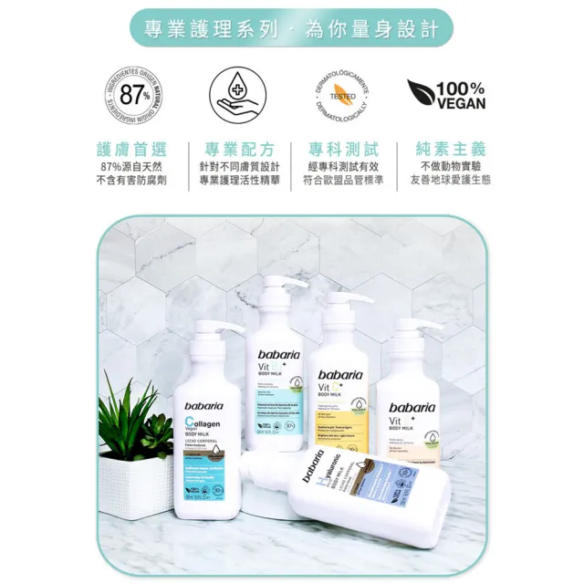 【babaria】保濕緊緻潤膚乳液500ml任6入(B3菸鹼醯胺/維他命C淨亮嫩白/維他命E舒膚)