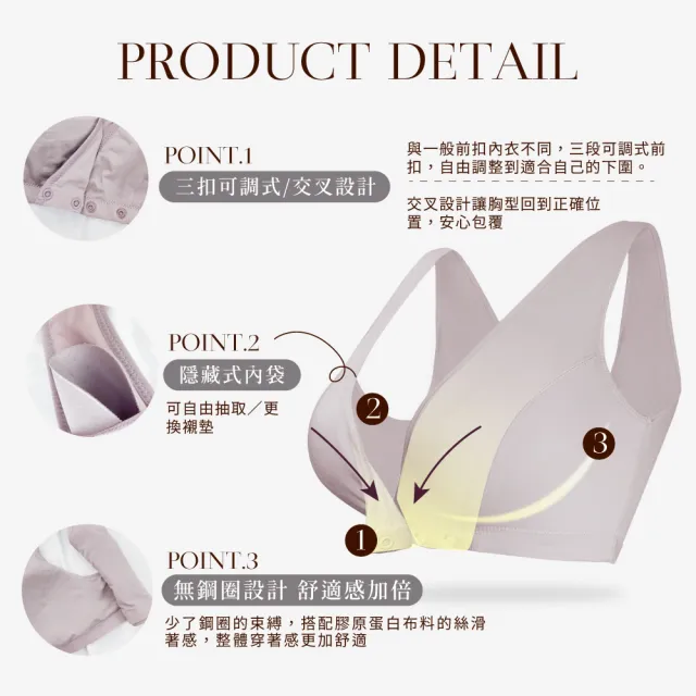 【Clany 可蘭霓】台灣膠原蛋白前扣無鋼圈S-2XL大尺碼內衣 8061-15 膚(哺乳孕婦.媽媽月子.五十肩睡眠.術後)