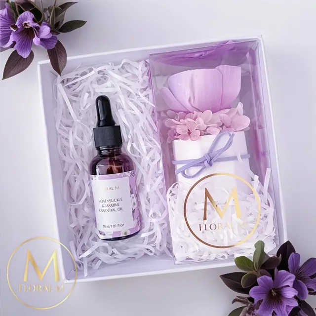 【Floral M】法式小野玫香氛擴香花禮盒 含30ml品牌香氛油(居家香氛/香水精油/香氛擴香花/擴香禮物/送禮)