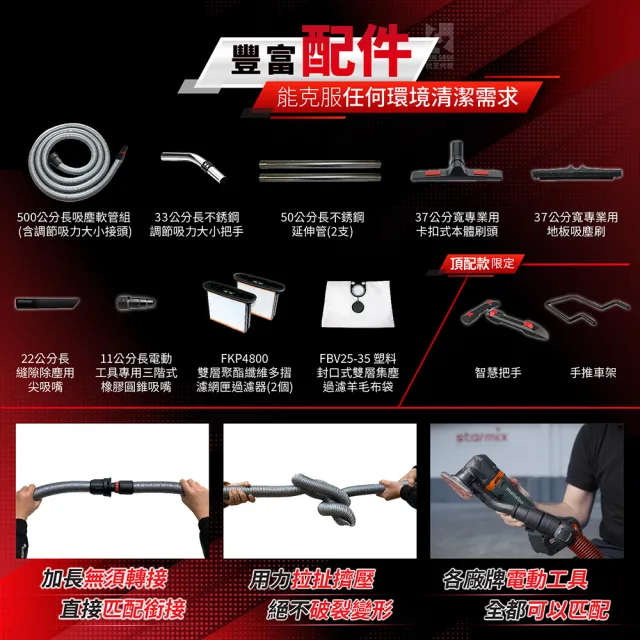 【Starmix 吸特樂】1400W 35L 頂配款全自動電磁脈衝清潔乾溼兩用吸塵器(ISP L-1435)
