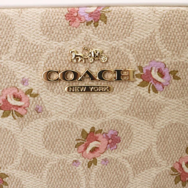 【COACH】粉紅玫瑰花圖案相機包（小）(淺卡其)