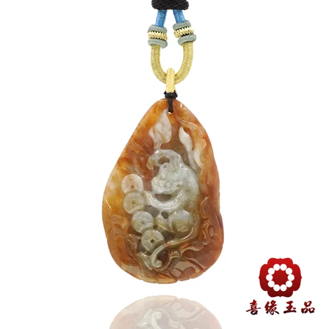 【喜緣玉品】猴 天然翡翠A貨 紅黃翡 靈猴獻瑞 玉珮-僅此一品(開運風水)(直)