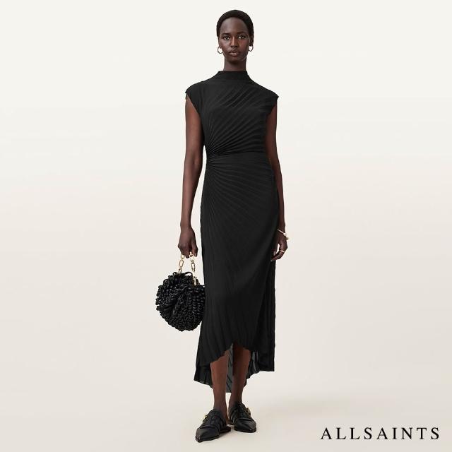 【ALLSAINTS】RAYANNA 輕盈俐落百摺洋裝-黑 W229DD(常規版型)