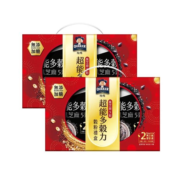 【QUAKER 桂格】超能多穀力禮盒 金黃5籽x5穀 無添加糖(390g*2罐/盒*2)