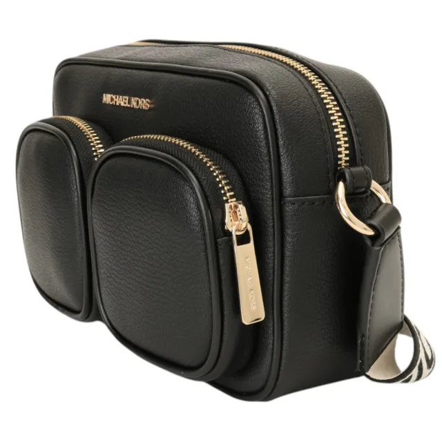 【Michael Kors】金字荔枝紋皮革附零錢包斜背包 S(黑)