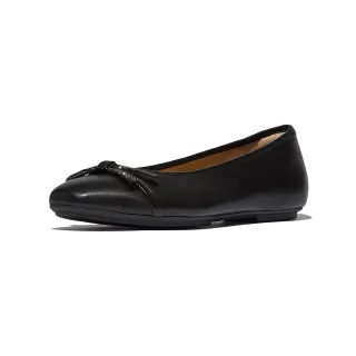 【FitFlop】DELICATO 水鑽蝴蝶結皮革芭蕾舞鞋-女(黑色)