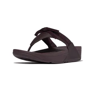 【FitFlop】LULU 水鑽蝴蝶結皮革夾腳涼鞋-女(李子色)