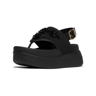 【FitFlop】F-MODE 串珠皮革厚底後帶夾腳涼鞋-女(黑色)
