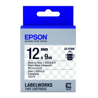 【EPSON】官方直營 標籤帶 透明底黑字/12mm(LK-4TBN)