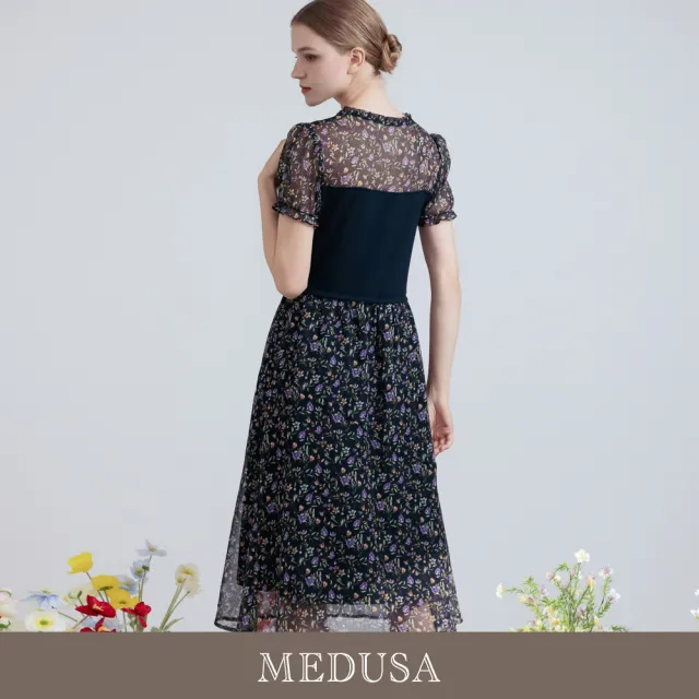 【MEDUSA 曼度莎】現貨-浪漫碎花雪紡拼接透膚長洋裝（M-XL）｜雪紡洋裝 碎花洋裝 透膚拼接洋裝(601-94606)