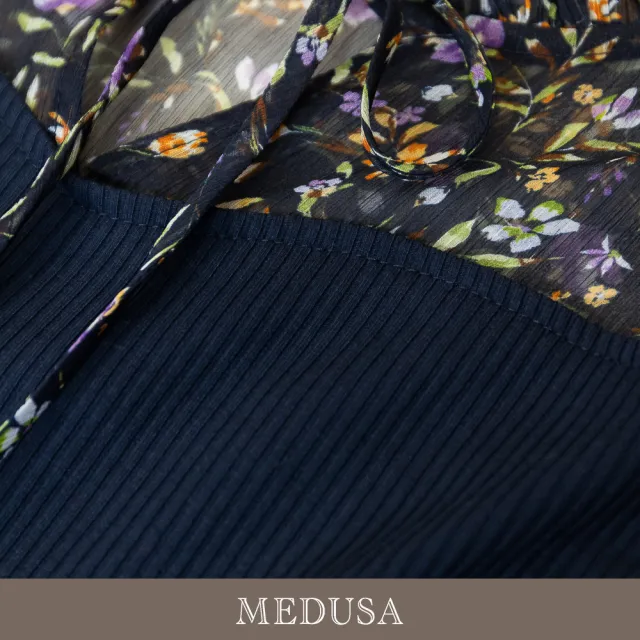 【MEDUSA 曼度莎】現貨-浪漫碎花雪紡拼接透膚長洋裝（M-XL）｜雪紡洋裝 碎花洋裝 透膚拼接洋裝(601-94606)