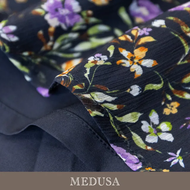 【MEDUSA 曼度莎】現貨-浪漫碎花雪紡拼接透膚長洋裝（M-XL）｜雪紡洋裝 碎花洋裝 透膚拼接洋裝(601-94606)