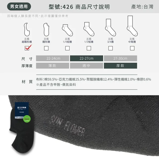 【SunFlower三花】12雙組 超隱形毛巾底運動襪(襪子.隱形襪)