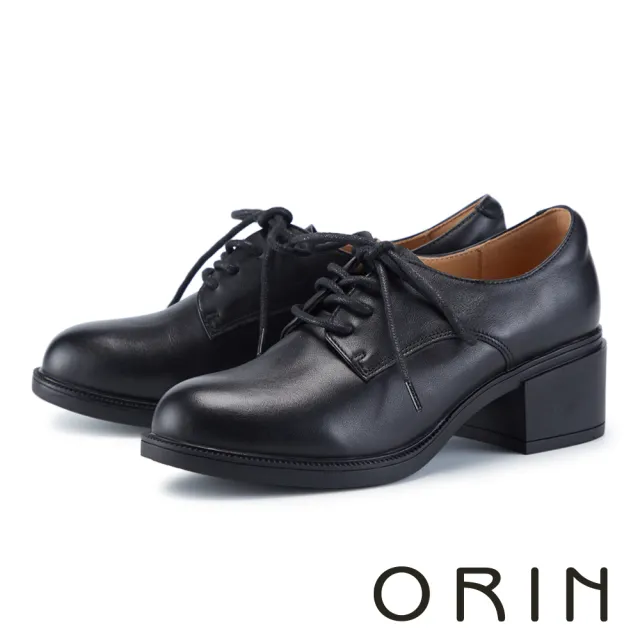 【ORIN】復古英倫真皮綁帶中跟牛津鞋(黑色)