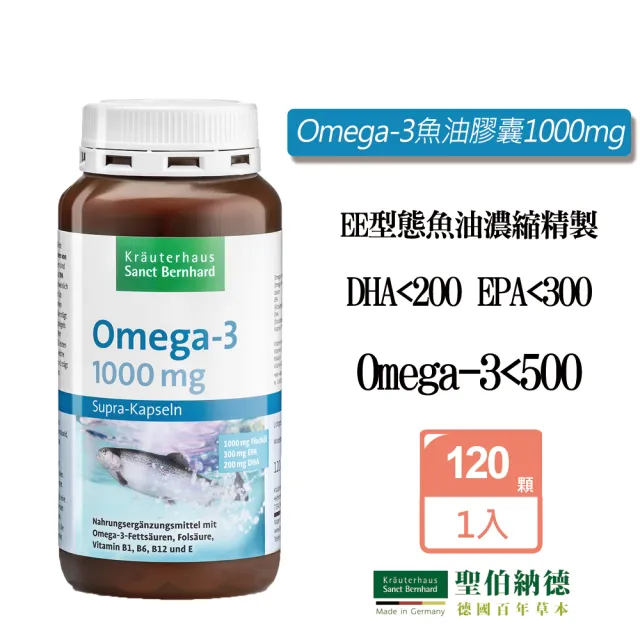 【Sanct Bernhard 聖伯納德】德國百年草本 魚油Omega-3  1000mg膠囊(120粒/罐)