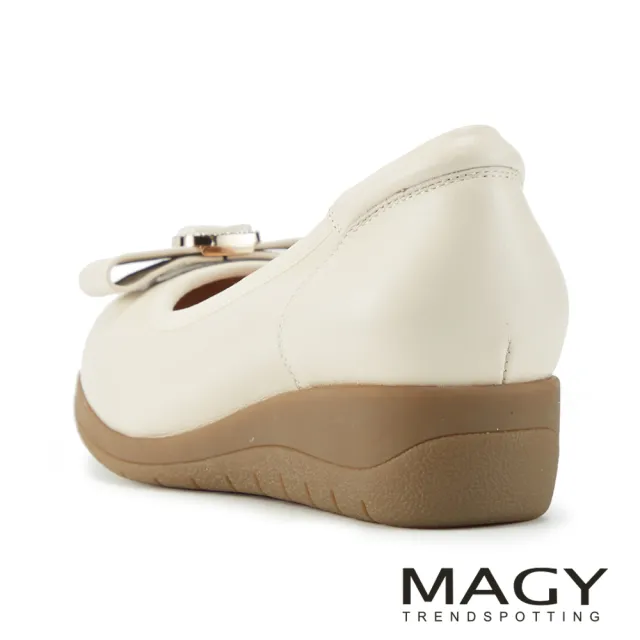 【MAGY】柔雅蝴蝶結牛皮厚底楔型鞋(米色)
