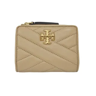 TORY BURCH KIRA CHEVRON 雙T金屬LOGO壓紋釦式短夾 奶茶色(贈原廠紙袋)