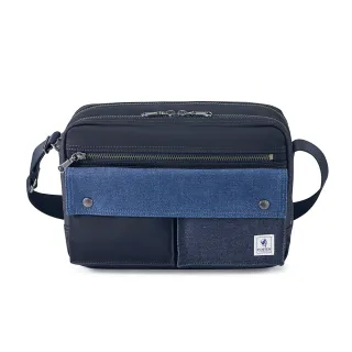 【PORTER INTERNATIONAL】牛仔拼接PATCH WORK雙層斜背包-M(深藍色)