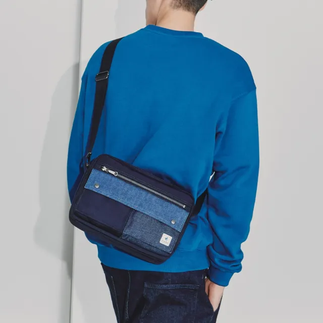 【PORTER INTERNATIONAL】牛仔拼接PATCH WORK雙層斜背包-M(深藍色)